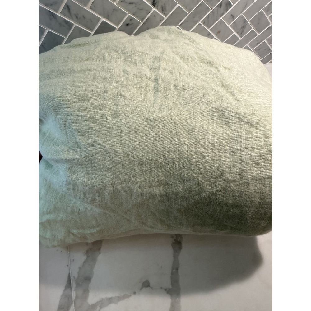 Quince 100% Linen Queen Fitted Sheet Pale Green